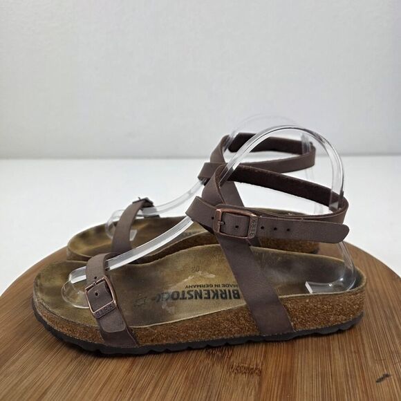 Birkenstock Yara Shoes Womens Size 37 Brown Leather Sandals Ankle Strap Germany - Picture 1 of 10